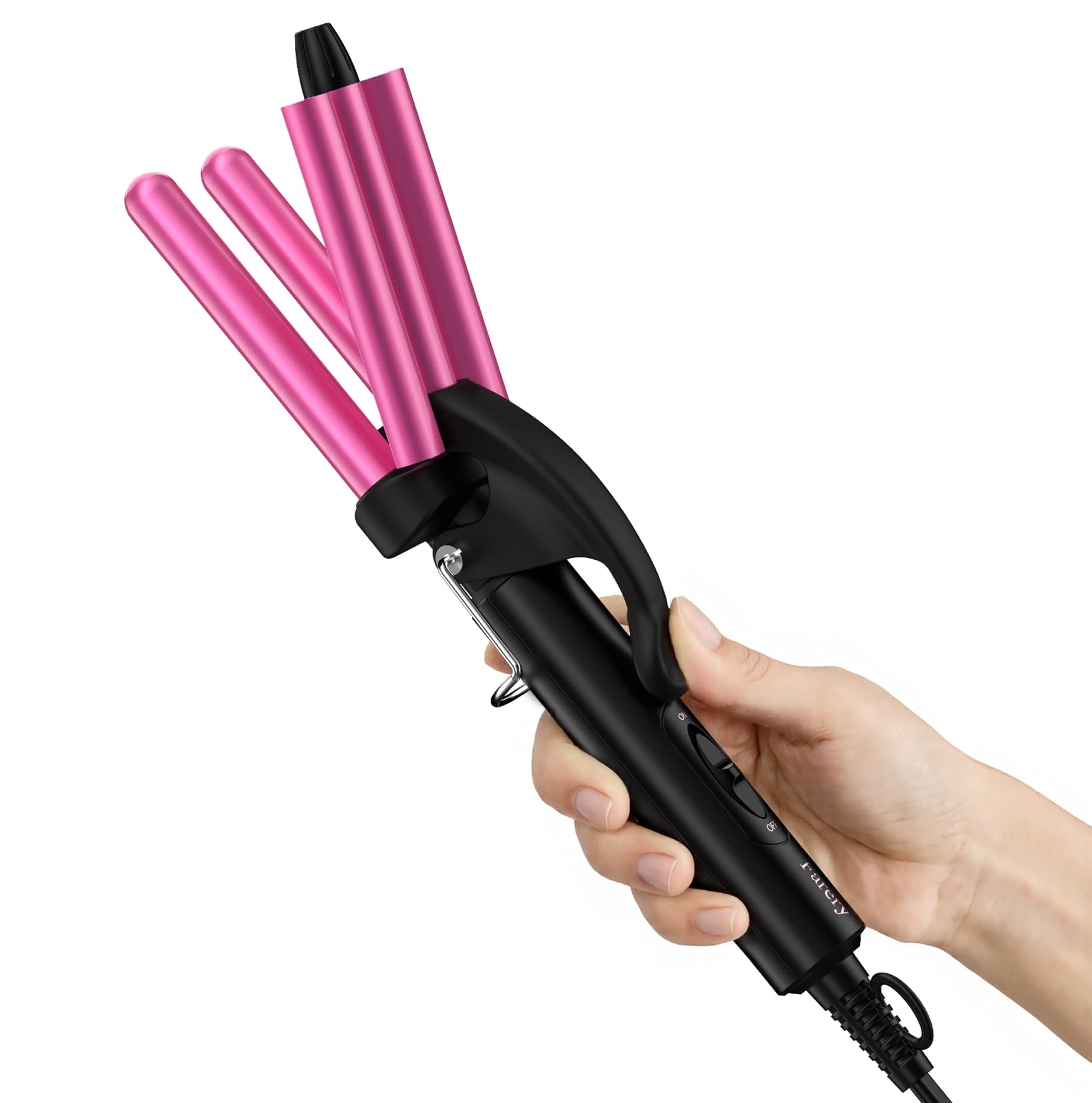 Photo 1 of FARERY Mini Hair Crimper, 3 Barrel Curling Iron 1/2 Inch with Keratin & Argan Oil Infused, Travel Curling Iron with Dual Voltage, Pouch Bag, Hair Waver Beach Waves for Women
