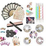 Nail Art Tools Decoration Manicure Pedicure Kit Set 16Pc Nail Stickers,5 Boxes Nail Beads Rhinestones Stone Gold Metal Studs,5 Nail File Sticks,5 Nail Dotting Pen,Nail Stamping Sponge Pusher