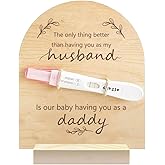 GOMAKERER 1 Pc Wooden Pregnancy Announcement Sign, Having You as A Daddy Wooden Pregnancy Test Keepsake with Base & Twine Rope Pregnancy Reveal to Husband Dad to Be Gift for Display