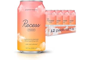 DRINK RECESS INC. Recess Mood Magnesium Supplement Drink Calming Beverage, 12 Ounce, Pack of 12 (Grapefruit Tangerine, 12 Pack)