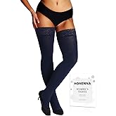 HONENNA Fleece Lined Thigh High Stockings, Stay Up Lace Top Opaque Winter Warm Tights for Women, medias térmicas mujer