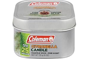 Coleman Scented Outdoor Citronella Candle with Wooden Crackle Wick, Pine Scent, 25 HR – 170g