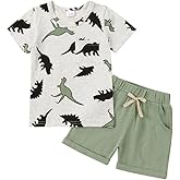 Tepuce Toddler Baby Boy Clothes Boys Summer Outfits Dinosaur T-Shirt & Shorts Set 12 Months-5T