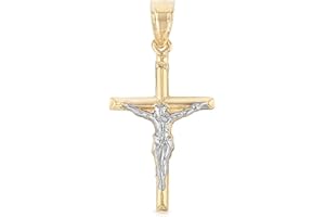 Ioka - 14K Two Tone Gold Jesus Christ Crucifix Cross Pendant Religious Tiny Size Charm