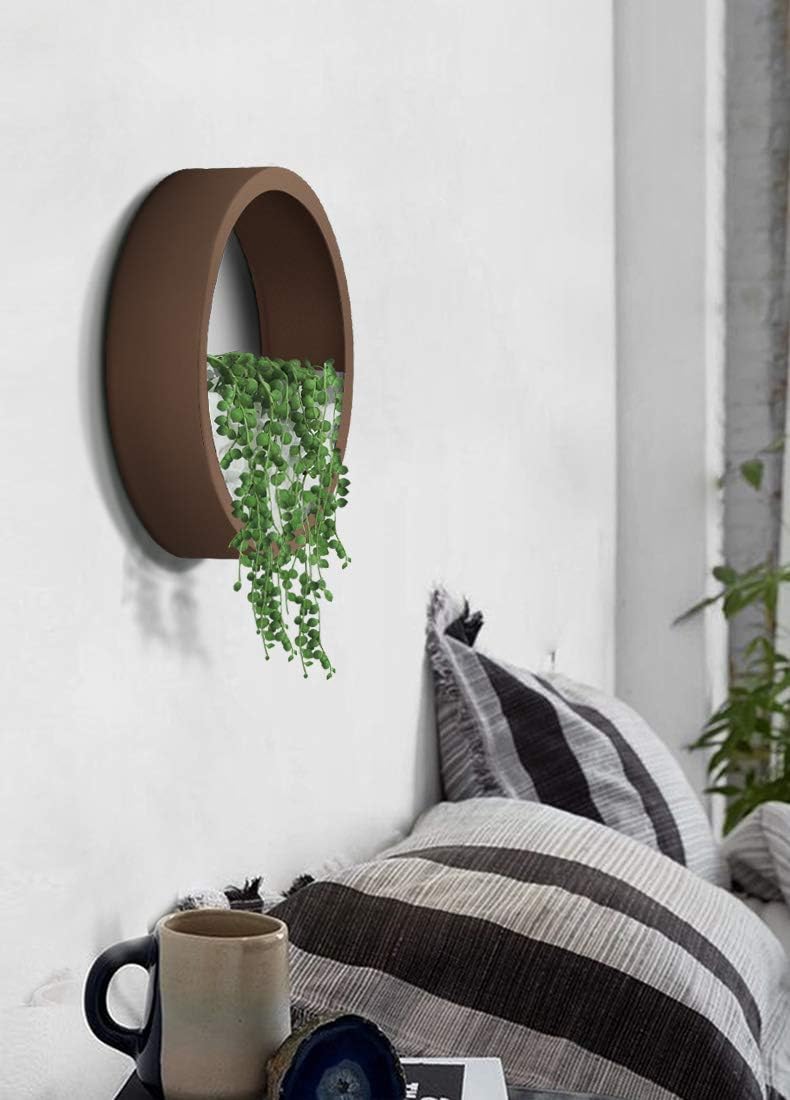 Metal Wall Hanging Planter,2 in 1 Portable Creative Flower Pots and Clear Terrarium,Balcony Stairs Plants Holders Iron Bucket Flowers Hanger Glass Vertical Container with Detachable Screw,M,Brown - Image 4