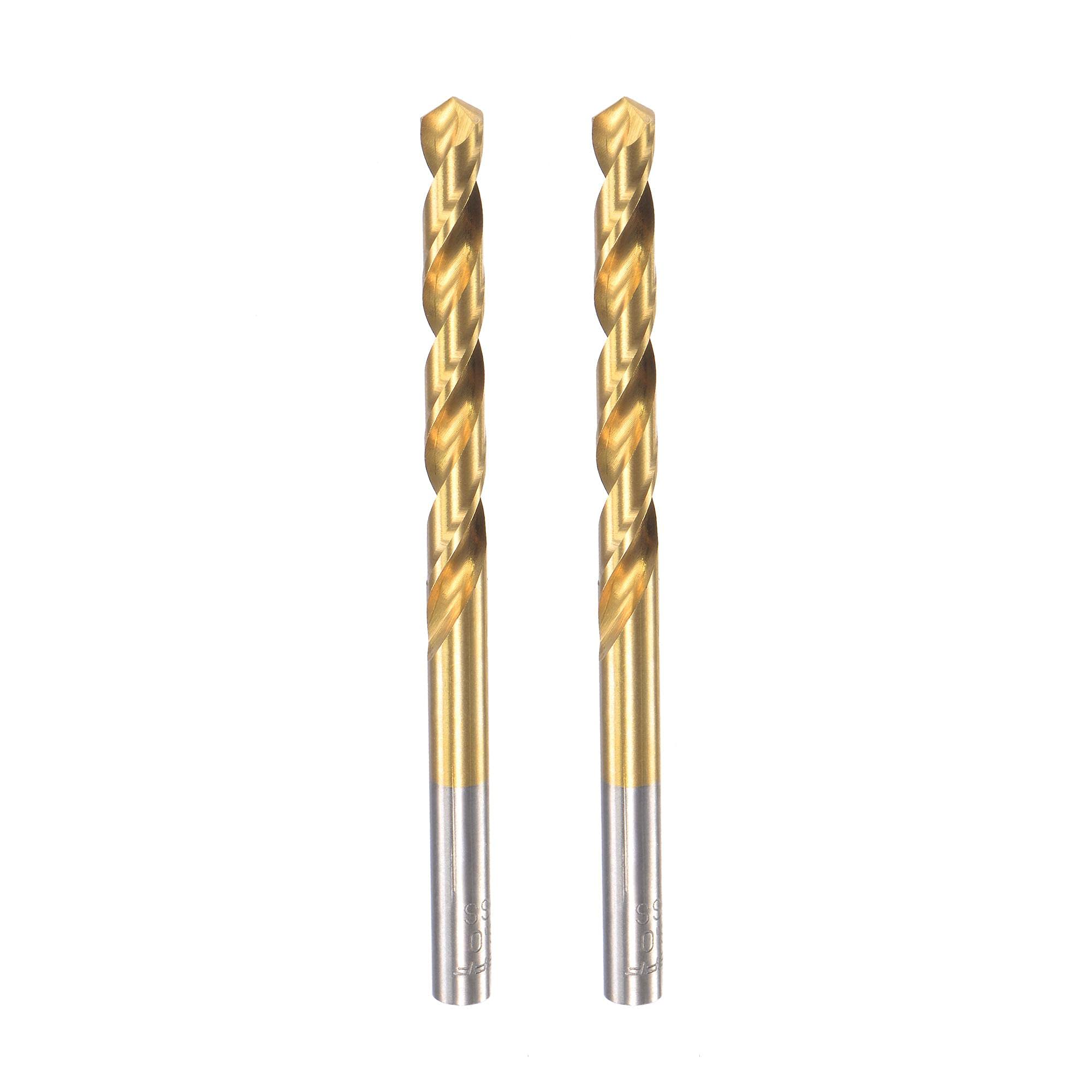 sourcing map 6mm Drill Bits High Speed Steel Straight Shank 93mm Length Twist Drill Bit Fully Ground Titanium Coated 2 Pcs
