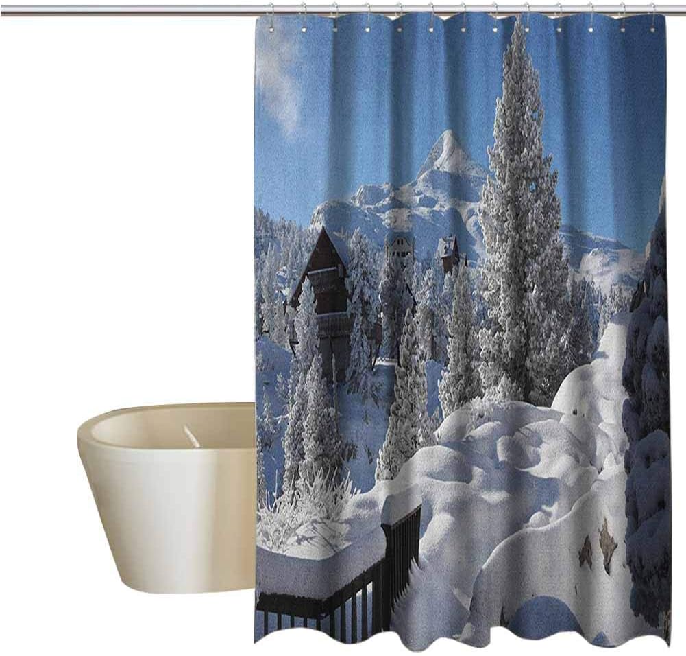Alaska Funny Shower Curtain Winter Season in The North American Countryside Snow Covered Fields Trees Fabric Shower Curtains for Bathroom W78 x L70 Inch White Sky Blue Brown