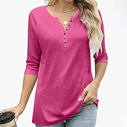 3/4 Length Sleeve Womens Tops Dressy Trendy Button