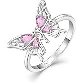 Vemhel Big Butterfly Statement Ring for Women - Solid Sterling Silver 18K White Gold Plated Teardrop Pear Birthstone Bands Jewelry