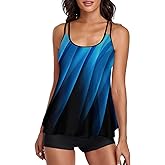 Urchics 2026 Women Two Piece Tankini Swimsuit Tummy Control Plus Size Long Torso Top and High Waisted Boyshorts Bathing Suits