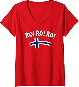 Women's Norway Row Red Norge Shirt. Norwegian Flag Men, Women & Kids V-Neck T-Shirt