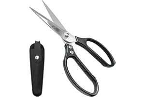 SOXUI 9-inch Heavy Duty Scissors: All Purpose Ultra Sharp Stainless Steel Shears with Protective Cover, Metal Handle, Easy Cutting Carpet, Cardboard, Wires, Leather, Fabric