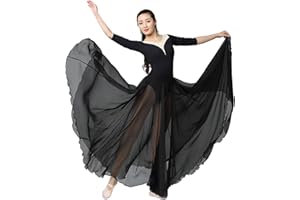 Z&X Women's Lyrical Dance Skirt Gradient Color Chiffon Long Swing Sheer Wrap Skirts for Modern Ballet Performance