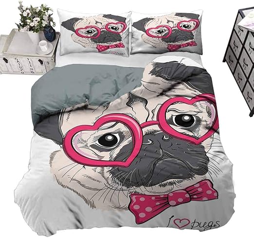 BettwäscheSet, modisches HundeMotiv mit Brille in Herzform und
