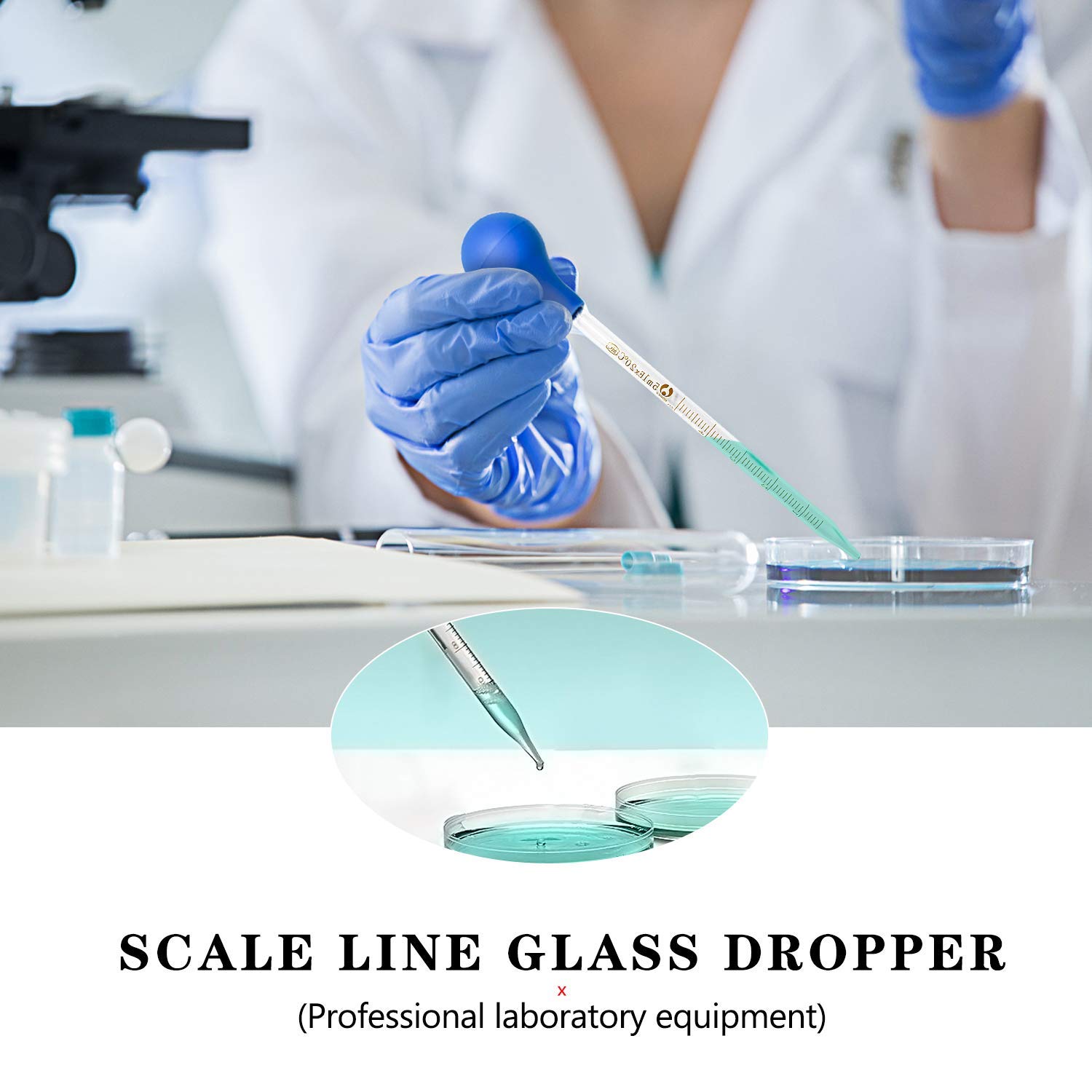 Calibration glass dropper, glass pipette dropper, straight calibration glass medicine dropper, glass medicine dropper, essential oil pipette, graduated pipette with rubber suction bulb (Blue)