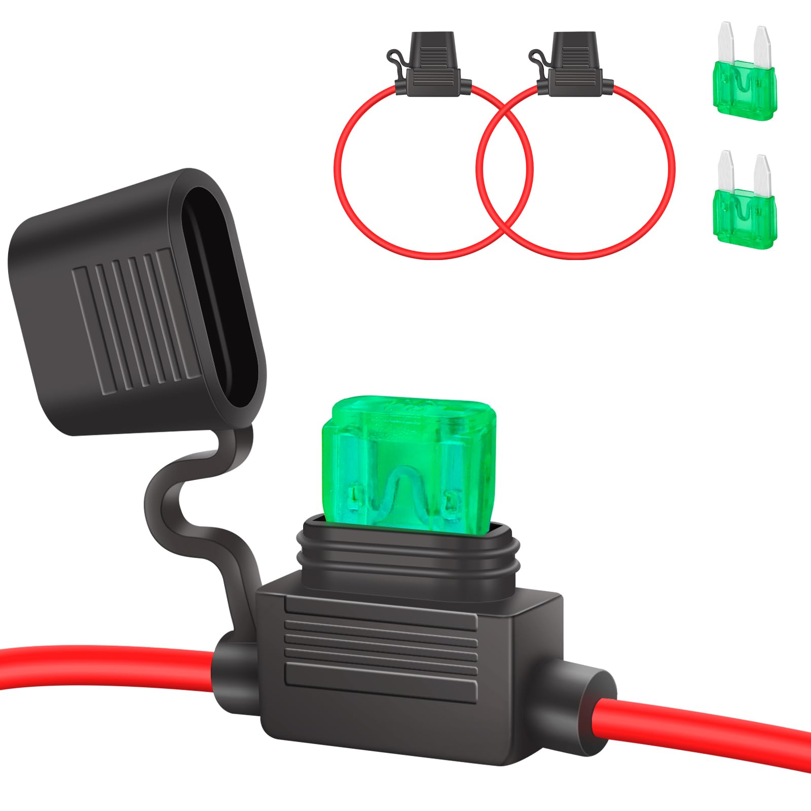 JatilEr Mini Fuse Holder for 12V, 12AWG Wire, Waterproof with 30A Fuse for Car/Truck/Motorcycle/Boat
