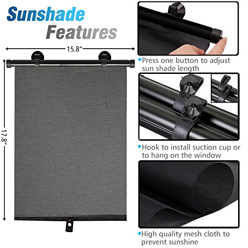 punada Car Sun Shade for Baby,Car Window Shade Roller Retractable Sunshade for Side Windows Windshield Sun Shade Blocks 98% of Harmful UV Rays,Protect Your Kids from Sun Glare and Heat (2 Pack)
