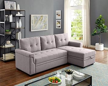 Amazon Com Lilola Home Lucca Linen Reversible Sleeper Sectional