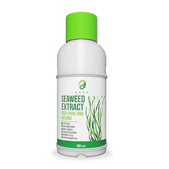 ARSH Liquid Seaweed Fertilizer for Plants with Measuring Cup 30ml - Organic & Pure Extract for All Indoor, Outdoor and Agricultural Crops (250ml)