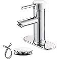 Greenspring Chrome Bathroom Faucets 1 Hole, Single Handle One Hole Bathroom Sink Faucet, Deck Mount Lavatory Vanity Faucet with Cover Plate, Pop Up Drain with Overflow Included, Brass