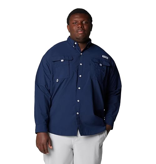 Columbia Mens PFG Bahama II Long Sleeve Fishing Shirt, Collegiate Navy, Medium