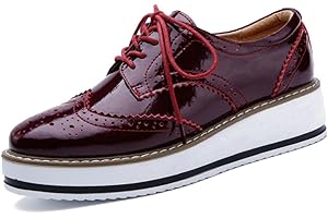 YING LAN Women's Platform Lace-Up Wingtips Square Toe Oxfords Shoe
