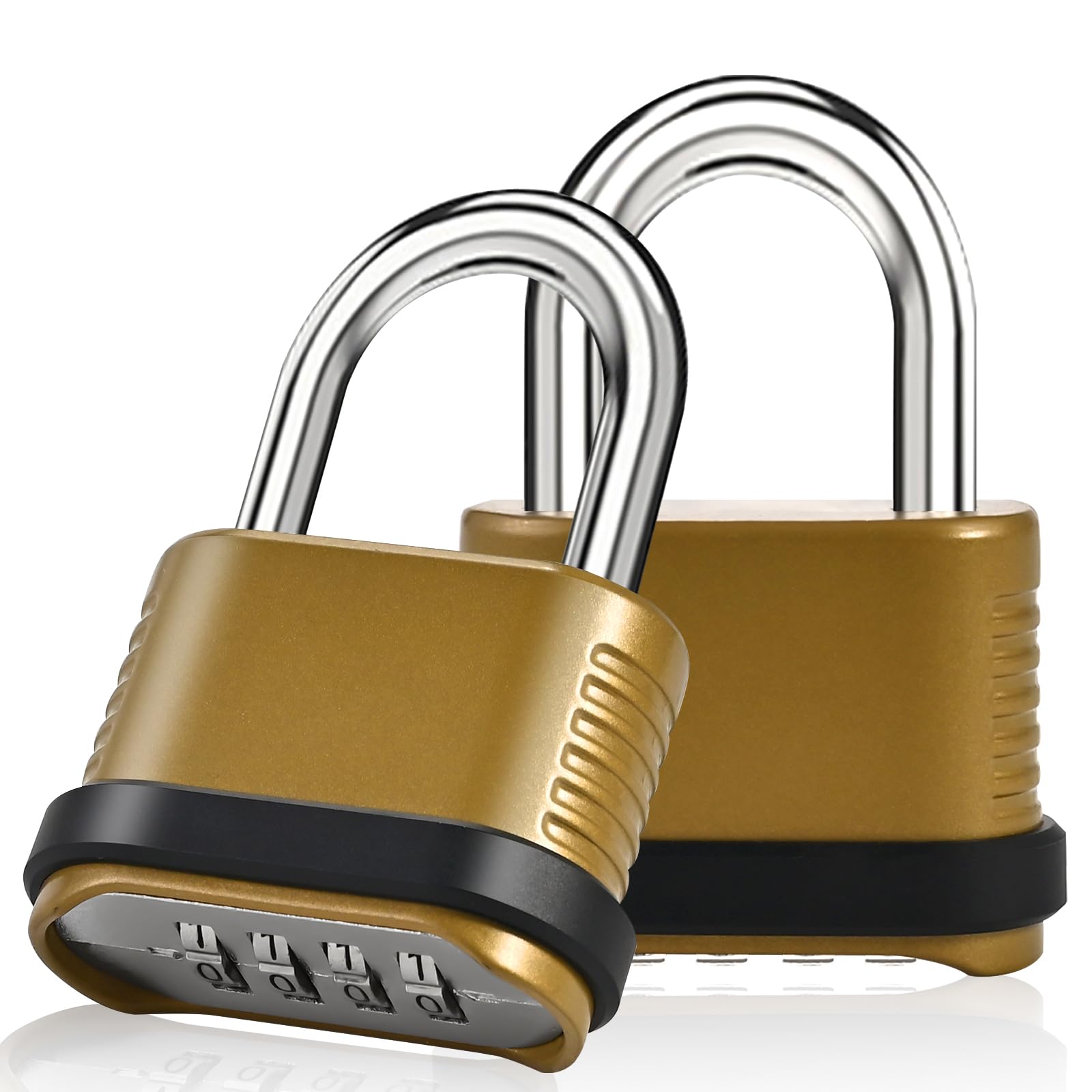 Photo 1 of 2 Pack Combination Lock | 4-Digit Heavy Duty Combo Lock - 26.5mm Outdoor Waterproof Combination Padlock for Outdoor Fence, Locker, Sheds, Gym, Gate Hasps - Golden (2pcs, Short Shackle)