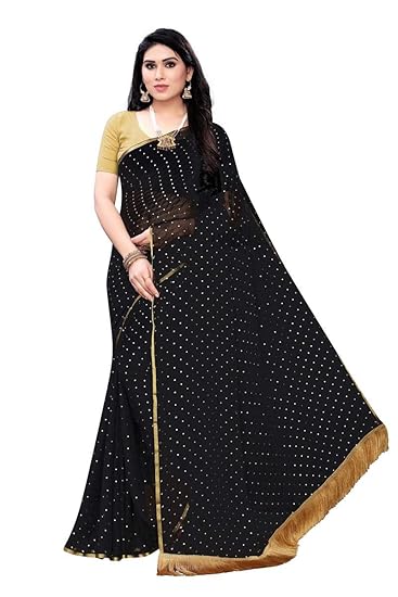 chiffon with blouse piece Saree (TWICE BLACK_1 Free)