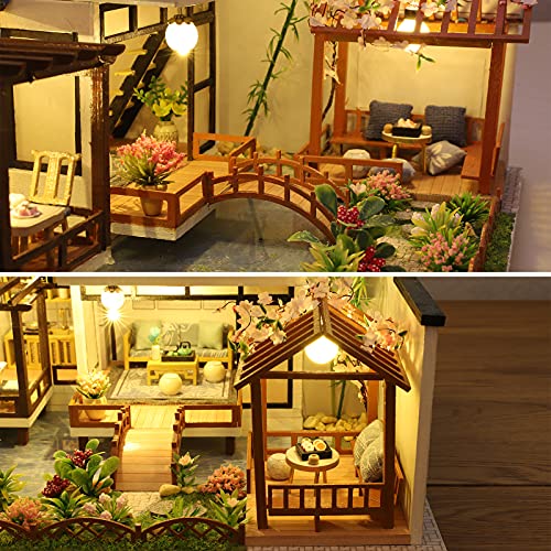 GuDoQi DIY Miniature Dollhouse Kit, Tiny House kit with Music, Miniature House Kit 1:24 Scale, Great Handmade Craft Gift for Birthday Easter Day, Traditional Courtyard House