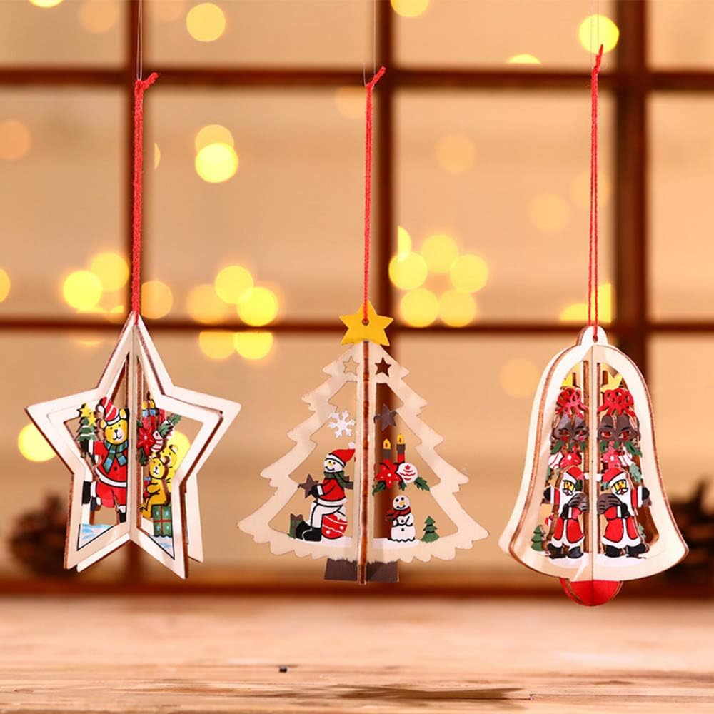 3 PCS Christmas Tree Decoration 3D Wooden Pendant,Xmas Stanta Claus Snowman Tree Hanging Pendant Ornaments for Home Garden Party Decor