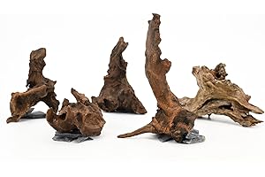 KINGRUI Natural Driftwood Spider Wood Branches Fish Tank and Reptile Terrarium Decor Assorted Sizes for Aquariums and Lizard Habitats (4-8 inch (Pack of 5), Mopani Driftwood)
