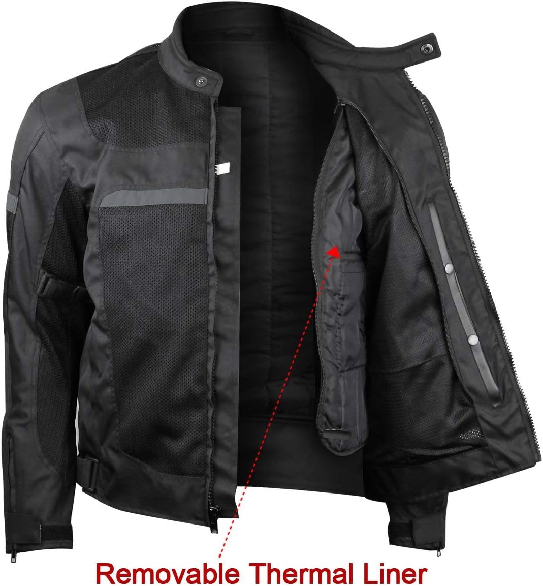 Mens Motorcycle Perforated Textile Reflective Mesh Riding 3 Season Jacket with CE amors (XL): Clothing