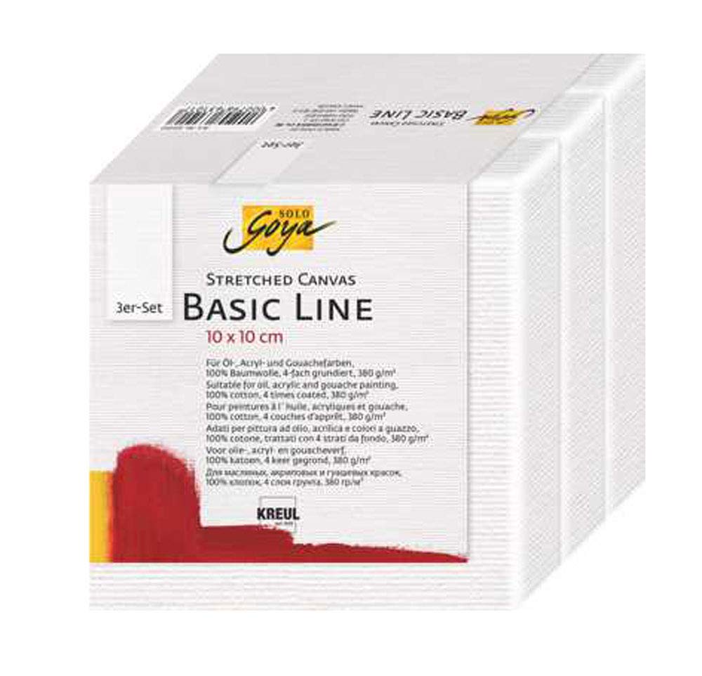 Kreul Solo Goya 631010 Stretched Canvas Basic Line Stretcher Frame 10 x 10 cm Set of 3 with Cotton Canvas 4 Ply Primed Ideal for Oil, Acrylic and Gouache Paints