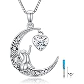 WINNICACA Cat Urn Necklace Sterling Silver Moon Ash Pendants Cremation Jewelry Memorial Necklaces For Ashes Keepsake Jewelry For Women Cat Mom