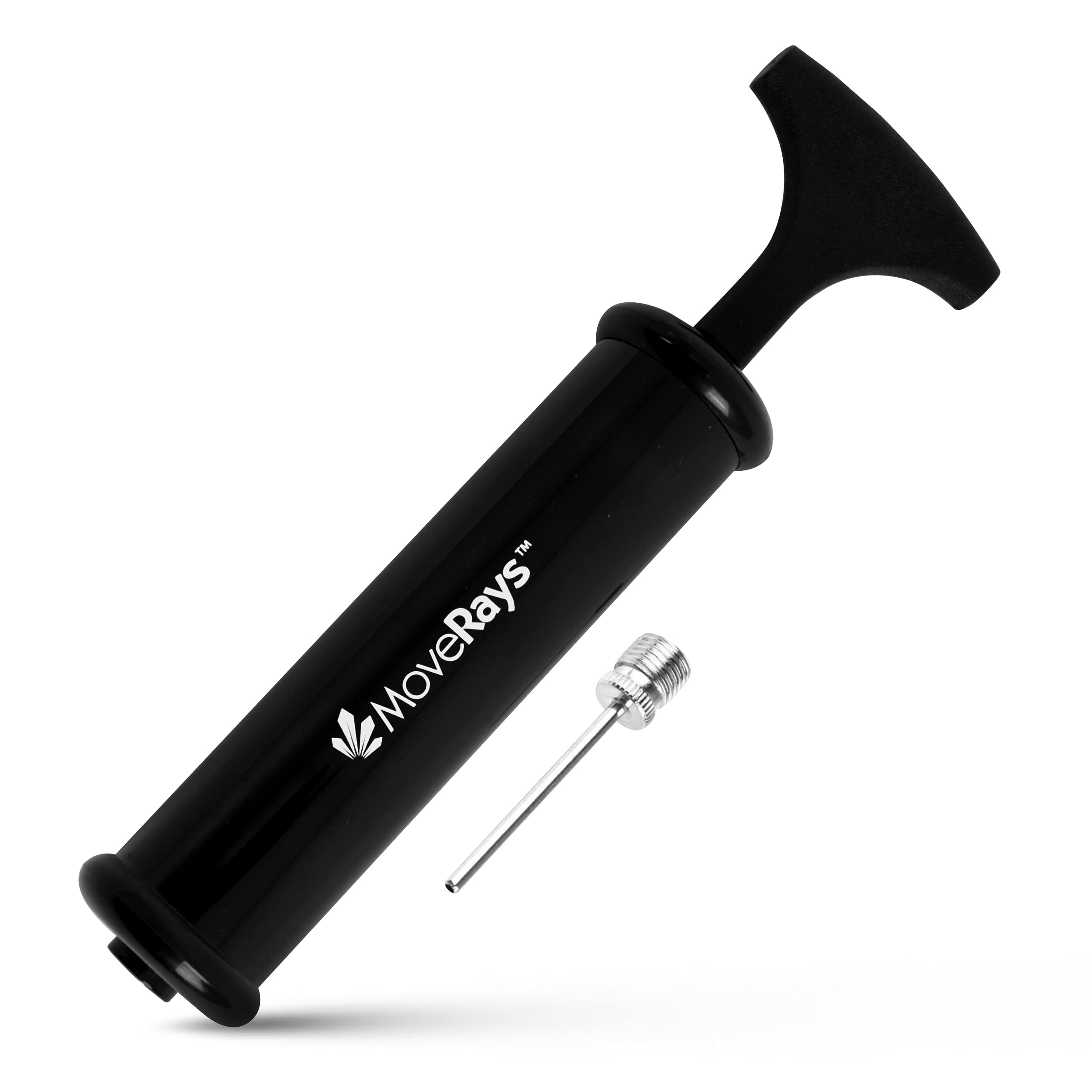 MoveRays Ball Air Pump with Needle, Black, 8”, PVC - Ideal Hand Air Inflator for Football Soccer Basketball Volleyball & other Inflatable Sports Balls