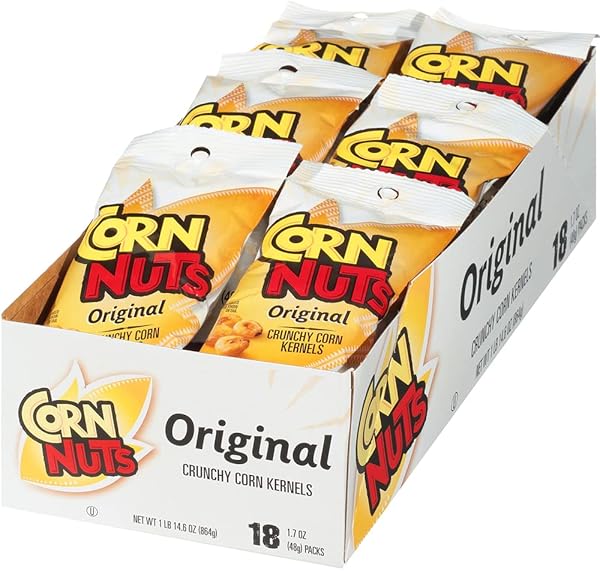 CORN NUTS ORIGINAL FLAVORED CORN KERNELS, CRUNCHY CORN SNACKS, SNACK BOX, VARIETY PACKS, FOOD FOR ADULTS, 1.7OZ. (PACK OF 18)
