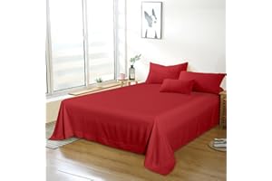 ORGANICTUNE Bedding Queen Flat Sheet - Soft Brushed Microfiber, Shrinkage and Fade Resistant Top Sheet - Easy Care - 1 Flat Sheet Only, Wine Red