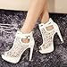 getmorebeauty Women's White Pretty Lace Flowers Open Toes High Heels Ankle Boots 9 US