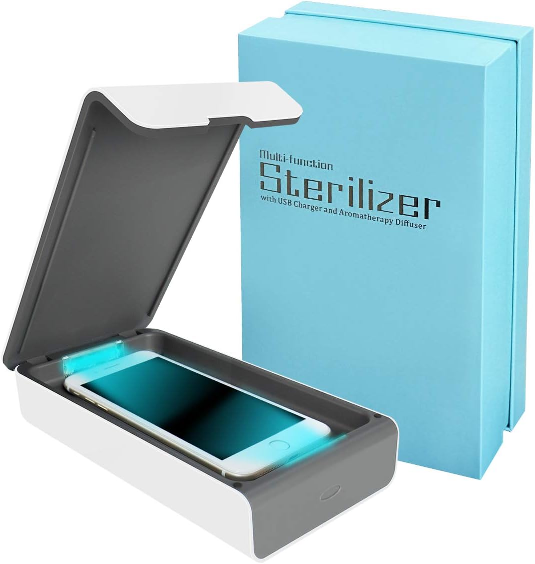 Portable UV Cell Phone Sanitizer with USB Charger – Multi-Use UV Light Disinfection for Smartphone iPhone 6 6s 7s Plus Toothbrush Watches Jewelry – Aromatherapy Hub UV Sterilizer Cleaner Case (White)