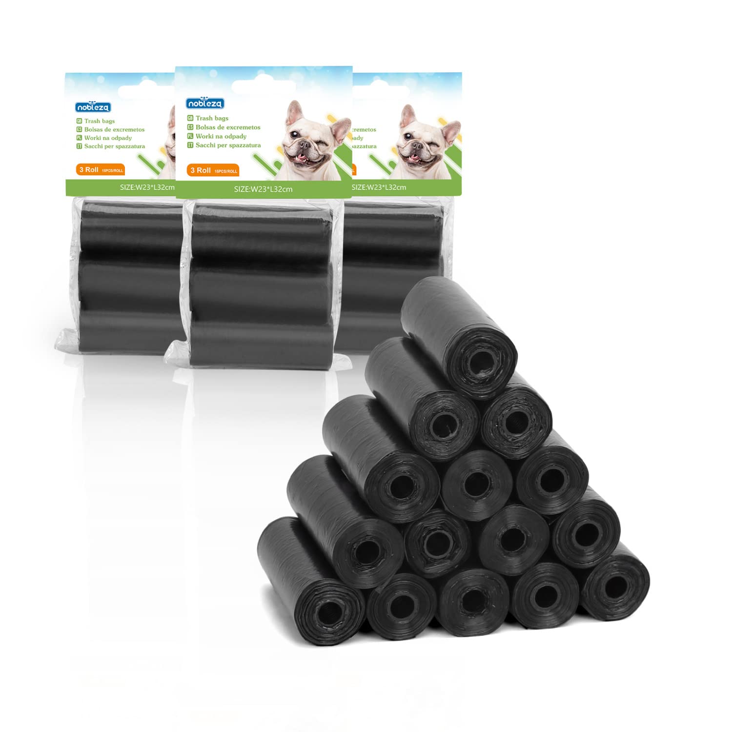 Nobleza Dog Poo Bags, 1080 Counts Dog Poop Bag 72 Rolls, Leak-proof Unscented Measures 23 x 32 cm, Black