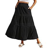 Bsubseach Maxi Skirts for Women Boho Elastic High Waist Flowy Tiered A-Line Long Skirt with Pockets