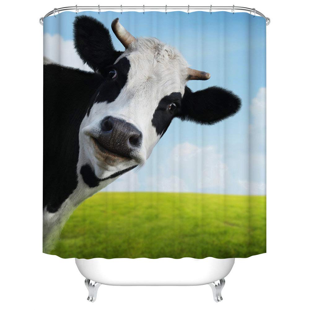 Fangkun Custom Bathroom Shower Curtain Decor Set - Milk Cow Pasture Meadow Grassland Design - Polyester Fabric Bath Curtains - 12 pcs Shower Hooks - 72 x 72 inches