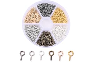 Wvapzwr 600Pcs 8 x 4 mm Small Screw Eye Pins, Eye Pins Hooks, Eye Screw Hooks, Threaded Eyelet Screw, Mini Screw Eye Pin Peg for Crafts Arts Jewelry Making, 6 Colors