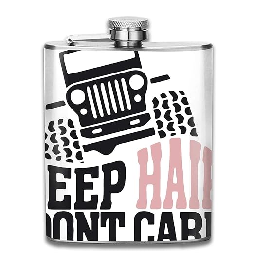 Rundafuwu Flask for Liquor7 Oz Stainless Steel Flask Portable Hip Liquor Flasks, Jeep Hair Dont Care Mini Flagon,Leather Pack