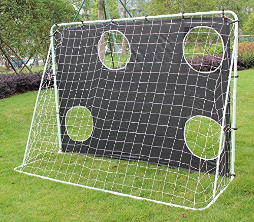 KLB Sport 7' x 5' Steel 3 in 1 Soccer Goal Targets with Rebounder Training Net and Carry Bag (Black Target)