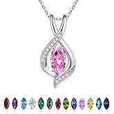 Iefil Marquise Birthstone Necklace for Her, 925 Sterling Silver Teardrop Necklace Birthday Gifts Dainty Necklaces Birthstone Jewelry for Wife Daughter, 19"+2" Inches