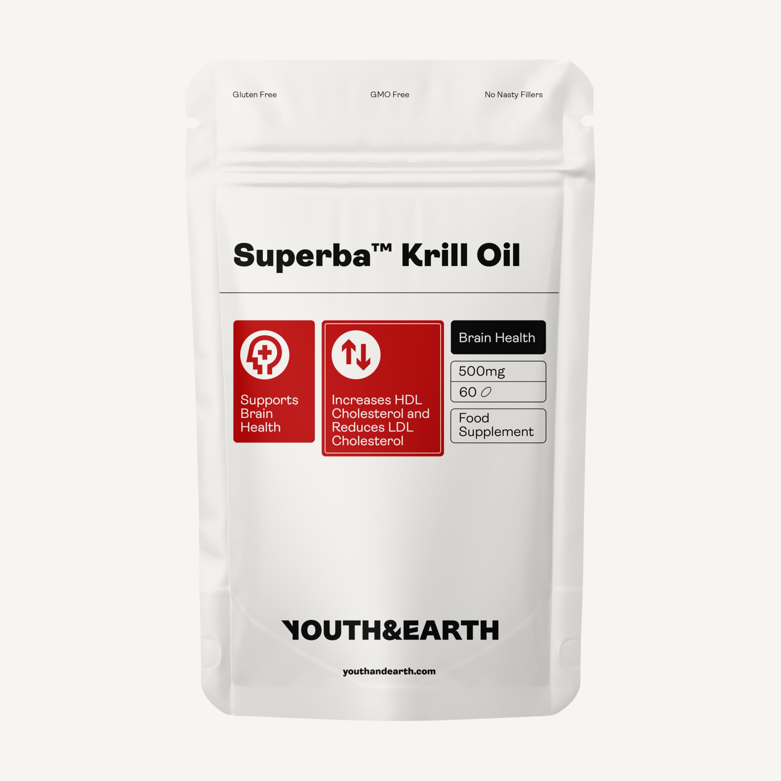 Youth & Earth Superba™ Red Krill Oil 500mg - Astaxanthin & EPA DHA Omega 3 Supplements for Brain Health, Heart Support & Cholesterol Management | 60 Softgels