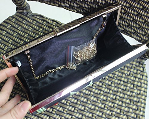 Women's Red Rose Floral Embroidered Satin Evening Clutch Vintage Metal Clasp Formal Purse(Black) - Thumbnail 5