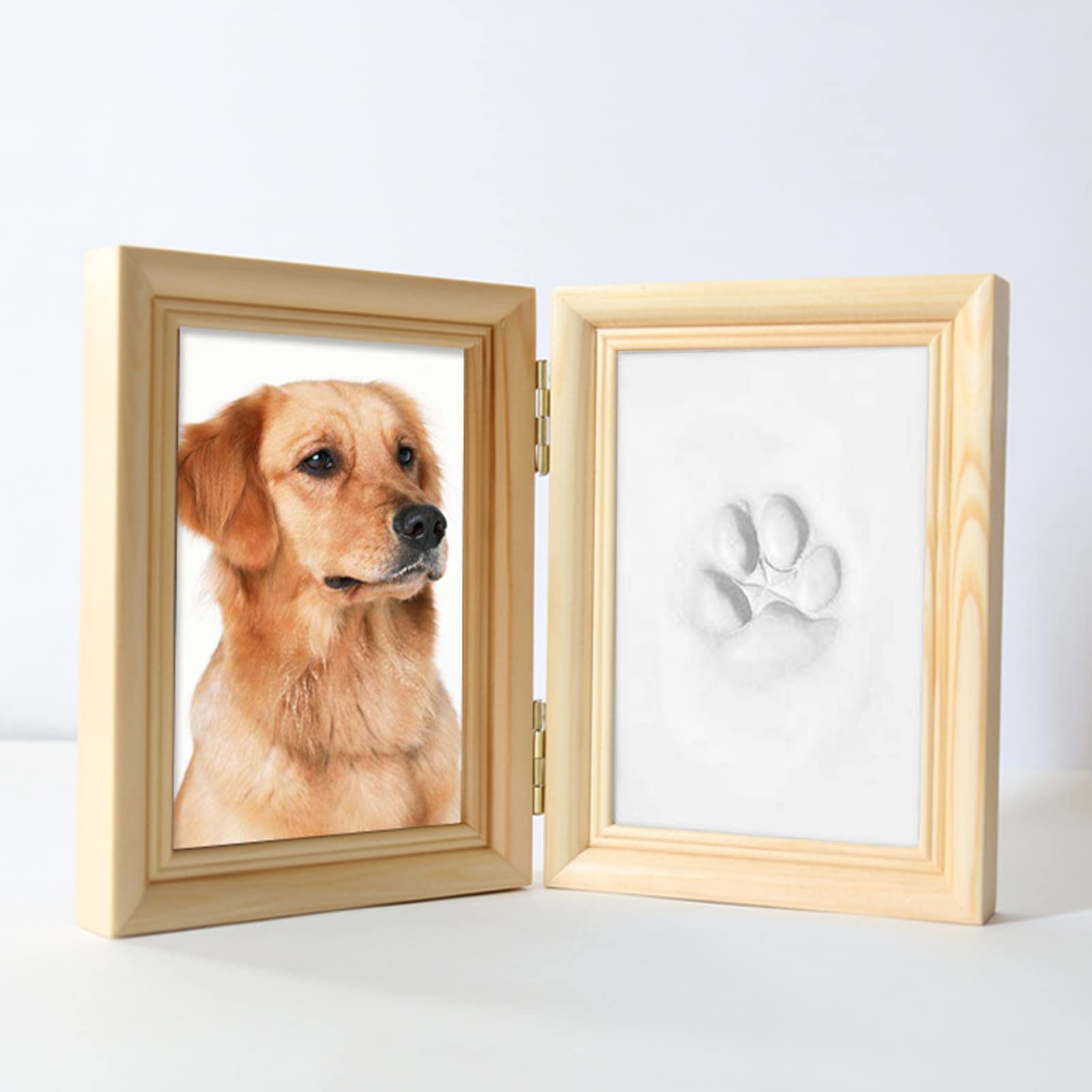 Mikytoper Pet Memorial Frame for Dogs and Cats Pet Paw Print Kit with Clay Imprint Kit Wooden Photo Frame for 8x12 cm Photo Perfect Pet Keepsake Gift for Pet Owner (Wooden color)
