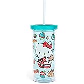 Silver Buffalo Sanrio Hello Kitty Holiday Plastic Tall Cold Cup with Lid and Straw, 20 Ounces